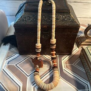 Vintage chunky African tribal safari elephant wooden bead necklace